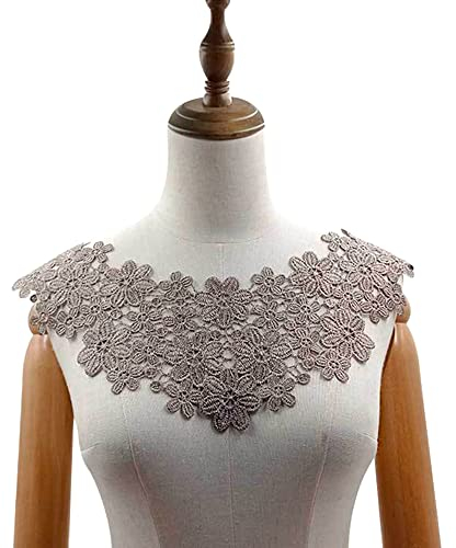 Bestickte Blumen Blüte Spitze Kragen Applikation,Stickerei Spitzenbesatz Häkelspitze Patch Spitzemotiv Applique Patches Einsatzkragen für Nähen Handwerk Kostüm Hochzeitskleid Brautkleid Deko,Braun