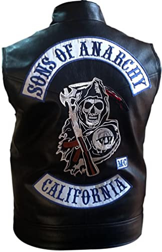 Herren Cosplay SOA Son of Anarchy Biker Club California Kunstleder Jacke - Westen & Hoodie für Männer, Soa Weste schwarz - Kunstleder, 4XL