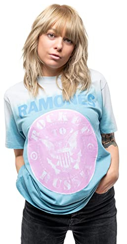 Ramones T Shirt Rocket to Russia Band Logo Official Mens Dip Dye Blue L