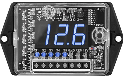 Taramp's Automotive Digital Voltmeter and Sequencer VTS 5.1 Blue LED Automotive Car Audio 5 Sequencer Outputs SPL Mode Voltage Protection, Digital Display, Car Audio Monitor, Black