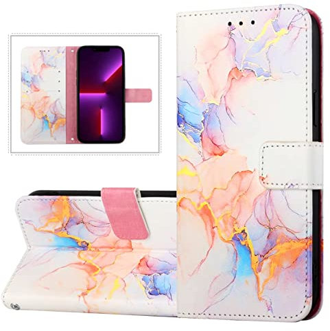 FTRONGRT Case for Tecno Spark Go 2020, with Mobile Phone Holder, Fall-Proof, Suitable for Tecno Spark Go 2020 Folding Mobile Phone Leather Protective Shell.Galaxy Marble White