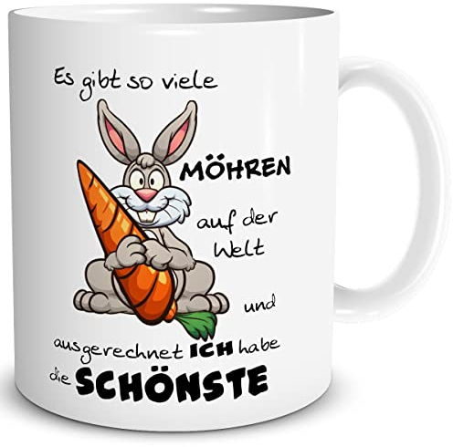 TRIOSK Tasse Hase mit Oster Hasen Spruch lustig Schöne Möhren Geschenk für Männer Vatertag Freunde Ostern Büro Kollegen Hasenliebhaber, Keramik 300ml