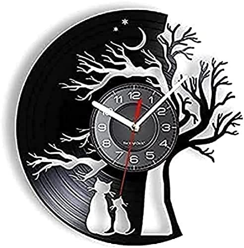 Horloge en Vinyle sans tic-tac Horloge Murale silencieuse Chats Amoureux sans tic-tac sous Un Arbre de Vie Horloge Murale sous Un Arbre Disque Vinyle Horloge pour Chats Amoureux des Animaux Cadeau 30