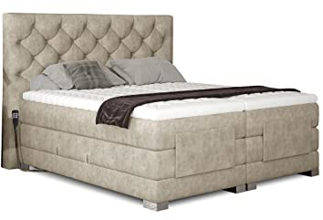 ALTDECOR Boxspringbett elektrisch verstellbar mit 2 Matratzen Bonell- und Taschenfederung + Topper (9 cm hoch), Polsterbett mit Kopfteil DIVO - 180x200 - Beige - Dora 21