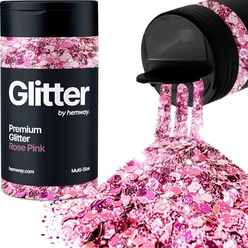 Hemway Premium Glitter Shaker - Rose Pink | 120g Multi Size Metallic Flake Sequins for Resin & Epoxy Crafts | Craft Supplies for Tumblers, Festival, Hair, Face, Body, Eye & Nail Art