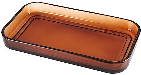 Halston Heritage Amber Glass Vanity Tray, Bathroom Organizer, Table Top Storage, Home Decor Bathroom Accessories, Modern Farmhouse Decor, Heavy Weight Thick Glass (G7704)