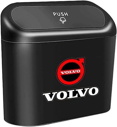DURAGS Car Trash Can for Volvo XC60 XC90 S90 S60, Portable, Waterproof, Black ABS Rectangular Car Rubbish Bin with Lid