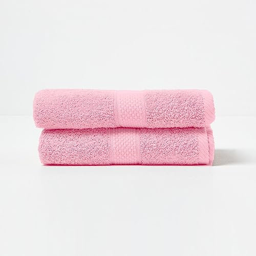 HOMESCAPES Lot de 2 Serviettes de Toilette en 100% Coton Turc - Ultra Doux et Absorbant - 500 g/m² - Rose - 50 x 90 cm