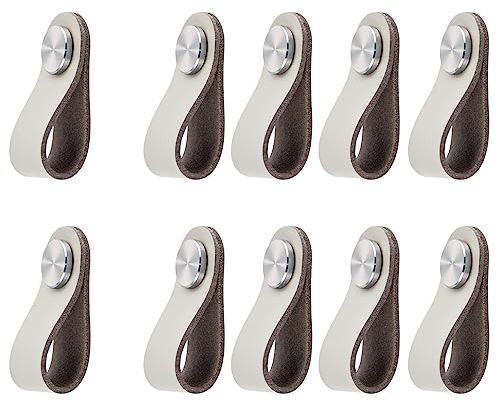 ZAKHSE Möbelgriffe Ledergriffe für Möbel,10 Stück Leder Schrankgriffe Einzelloch Lederschlaufe,60×26mm,304 Edelstahl Schubladengriffe Türgriffe Schrankknauf Antikollisions Schränke Griff-Grau