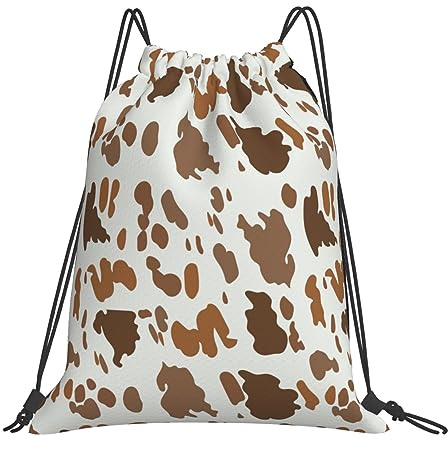 Braunes Kuhfell-Muster, Rucksack mit Kordelzug, Unisex-Strangtasche, Sport-Turnbeutel, lässiger Tagesrucksack, Kordelzug-Sack