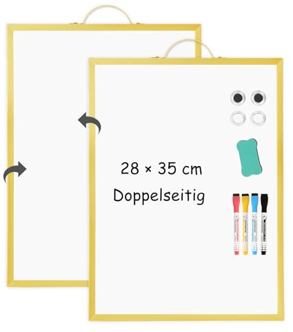 DOLLAR BOSS Magnetisches Whiteboard Klein, Doppelseitiges Whiteboard 28×35 cm, Magnettafel Klein Magnetwand, Tragbares White Board mit Griff