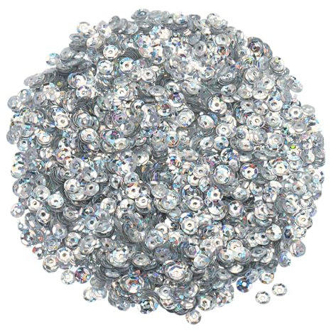 QUARKZMAN Lose Pailletten 4MM Laser Pailletten 3000 Stück Becher-Pailletten Stickerei-Pailletten für Schmuckherstellung Basteln Nähen, Silber