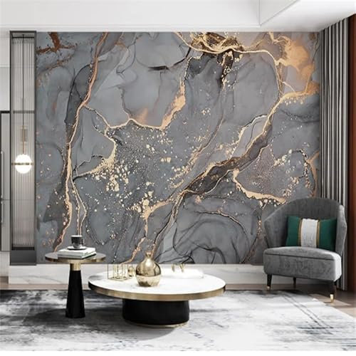 Papier Peint Marbre Gris Foncé Panoramique Intissé pour Salon, Chambre, Couloir - Tapisserie Murales 3D Décoratif - 300x240cm