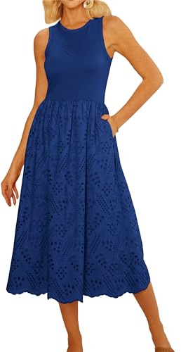 GRACE KARIN Sonnenkleider für Frauen Casual Beach Ärmelloses Tankkleid A Line Midi Kleid Empire Taille Kleid Holiday Kleid Königsblau L