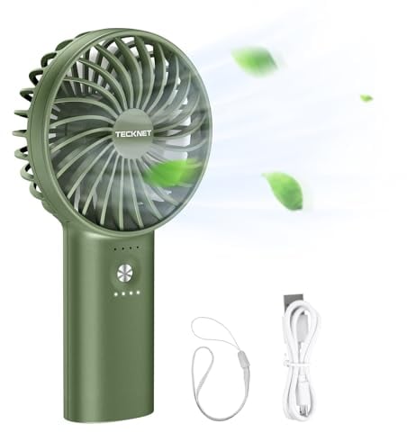 TECKNET Handheld Fan, Portable USB Hand Held Fans Rechargeable Mini with 5200mAh Power Bank, Mini Personal Electric Fan 3 Adjustable Speed Desk Fan for Home/Office/Travel (Green)