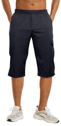 NANAMEEI Herren Hose 3/4 Wanderhose Elastisch Schnelltrocknend MTB Hose Herren Kurz Outdoorshorts Für Männer DunkelBlau 3XL