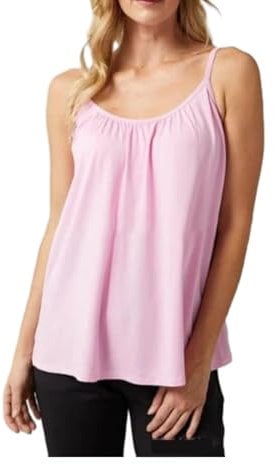 Loose-Fitting Tank Top with Built-in Bra for Women,2-in-1 Casual Flowy Camisoles,Summer Sleeveless Spaghetti Strap Tops (Pink,L)