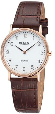 REGENT Damen Armbanduhr Analog Lederarmband braun URF1431 Analoguhr