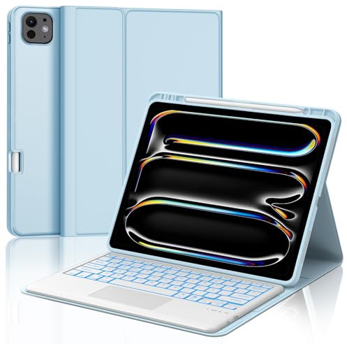 Funda Teclado con Trackpad para iPad Pro 13'' (M4) 2024, Teclado Bluetooth Desmontable con Retroiluminación de 7 Colores y Funda Protectora para Tablet iPad Pro 13 Pulgadas M4 2024, Azul Claro