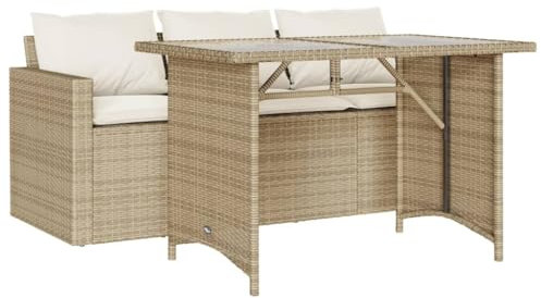 vidaXL Garten Essgruppe 2-TLG., Gartenmöbel Set mit Kissen, Lounge Sitzgruppe für Terrasse, Sitzgarnitur Gartengarnitur Sofa Esstisch, Beige Poly Rattan