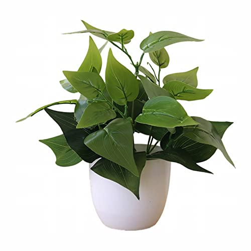 Künstliche Pflanzen im Topf, künstliche Pflanzen im Topf, grüner Bonsai mit weißem rundem Topf für Büro, Küche, Tisch, Innendekoration Balkontopf (Green, One Size)