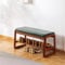 SOBIBO Solid Wood Shoe Bench, 2-Tier Wooden Storage Entryway, End of Bed Bench with Faux Leather Cushion for Hallway, Living Room (green, 80cm，31.5 inches)