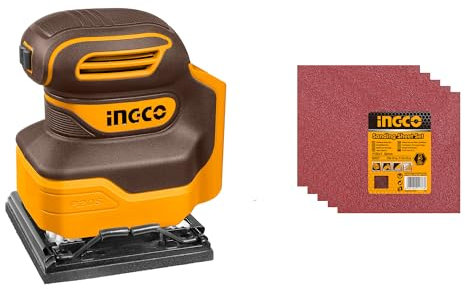 INGCO Ponceuse Vibrante Sans Fil 20V (Produit seul) Ponceuse À Main à Quart de Feuille Sans Fil 12000 tr/min avec 5 Feuilles Abrasives CSHSLI2014