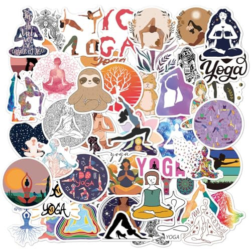 50 Yoga Stickers – Vinyl-Aufkleber für Wasserflaschen, Laptops, Autos und Skateboards – Wasserdicht und langlebig – Ideal für Männer, Teenager und Erwachsene – Perfekte Höhlendeko