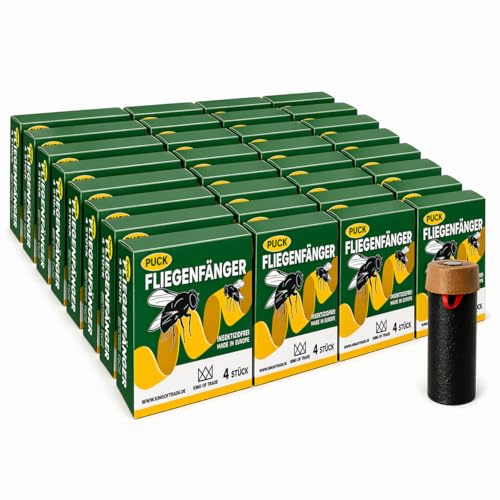 King of Trade 12 Rollen Fliegenfänger Rolle – Puck Fliegenfalle mit Starkem Leim – Geruchloser Insektenfänger gegen Fliegen, Mücken & Wespen – Klebefalle für Innen & Außen