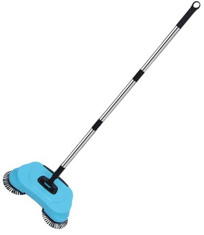 Generic Hand Push Non Electric Vacuum Broom Floor Cleaning Tools Adjustable Handle for Cleaning Pet Hair Loose Debris Lint, Blue, Stainless Steel, Hard Floor, Carpet