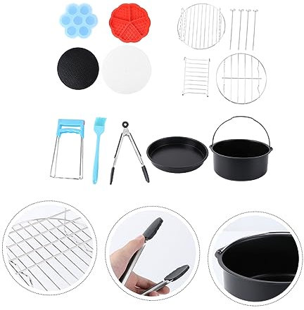 Cabilock Ensemble Daccessoires Pour Friteuse À Air 12 Pièces Panier De Barbecue Universel De 8 Pouces Kit Daccessoires De Cuisine De Luxe
