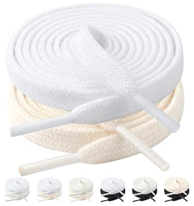 Stepace 2 Paia Lacci Piatti in 100% Cotone (largi 8 mm) Stringhe per Scarpe da Ginnastica, Scarpe da Lavoro, Scarpe Sportive, Scarpe da Corsa Bianchi Beige 110