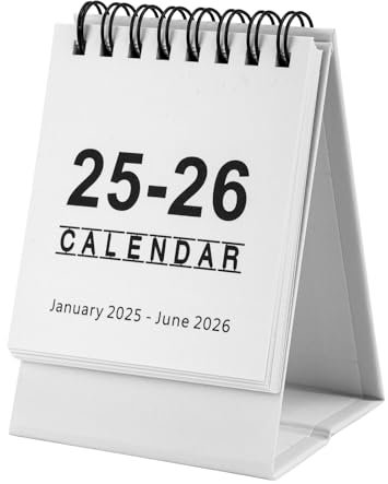 Kleiner Tischkalender, Mini-Stehtischkalender von Januar 2025 Bis Juni 2026 Tischkalender Stehender Flip-Tischkalender zum Planen Organisieren und für den Tagesplaner (Weiß)
