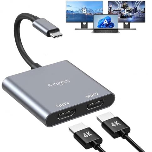 USB C to Dual HDMI Adapter, HDMI Splitter for Dual Monitors, USB C to Dual Monitor Adapter Multiport, Dual HDMI Adapter for 2 Monitors for usb c portlaptop and tablet(Single 4K@60Hz and Dual 4K@30Hz)