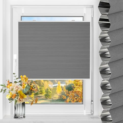 TFSKY Wabenplissee Plissee ohne Bohren Verdunkelung Klemmfix Zweifarbigz Weiß-Grau B90 x H110 cm Plissees Thermo Doppelplissee Verdunkelnd Verdunklungsplissee Sonnen- & Schallschutz für Fenster