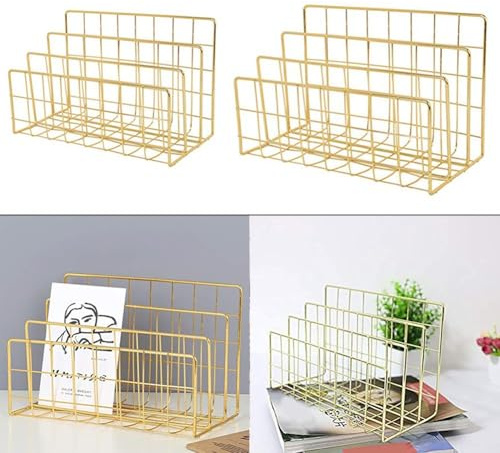 Porte-fichiers vertical en fer forgé pour fichiers, livres et magazines - Doré - Taille L