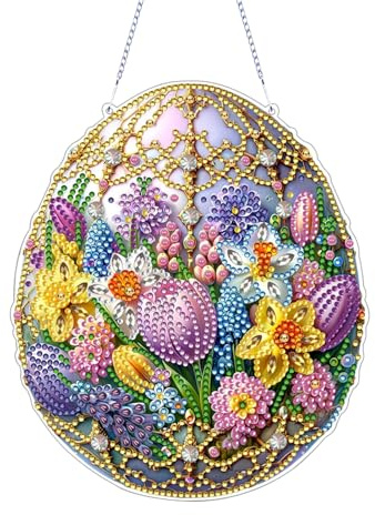 ACAREY Diamond Painting Osterei, Ostern Diamond Painting Basteln Deko, Diamond Painting für Kinder, Hängend Diamant Malerei Osterei Frühling Festliches Ornamente für Fensterdeko Innendeko (A)