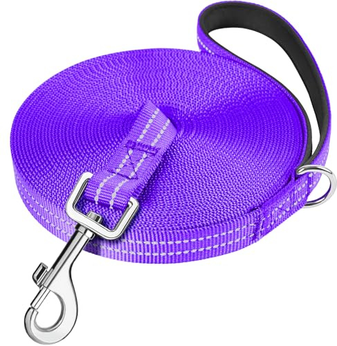 X XBEN Long Line Dog Lead, 6M/20FT Reflective & Lightweight Recall Training Lead for Dogs with Soft Padded Handle, Strong Extra Long Leash for Large Medium Small Puppy Dog, Purple