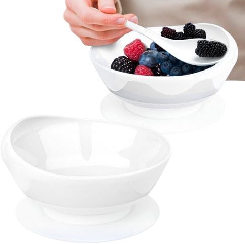 MOSKESON 2Pack Spill Proof Scoop Bowl with Non-Skid Suction Base, Adaptive Self-Feeding Dinnerware for Elderly and Disabled(White)
