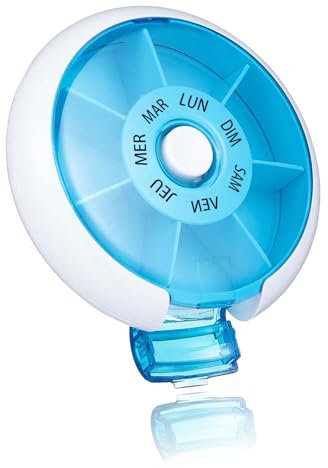 Kafeiya Pilulier Semainier Français 7 Jours - Rond et Portable pour Voyage, Médicaments, Vitamines, Comprimés (Bleu)