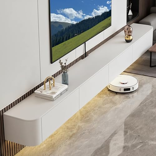 Coubird Mueble de TV Flotante, Soporte de montado en la Pared con Dos cajones, Consola Multimedia para, Mueble de TV Grande para Sala de Estar y Oficina (160cm/63.0in,Blanco-A)