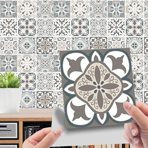 Tile Stickers 20Pcs(15cmx15cm), Vintage Victorian Stick On Tiles, Waterproof Self Adhesive Tiles for Walls, Kitchen Tile Stickers, Stick On Wall Tile for Bathroom Splashback, Fireplace, Backsplash