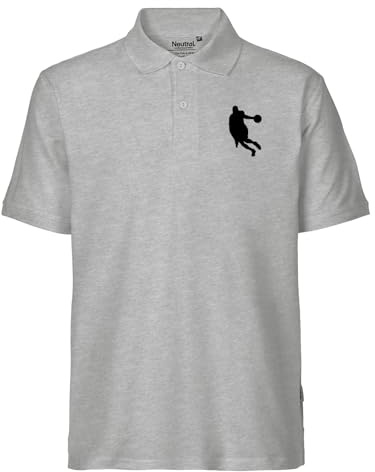 Huuraa Herren Polo Shirt Basketball Silhouette L Sport Grey Bio Baumwolle Fairtrade Poloshirt Geschenkidee