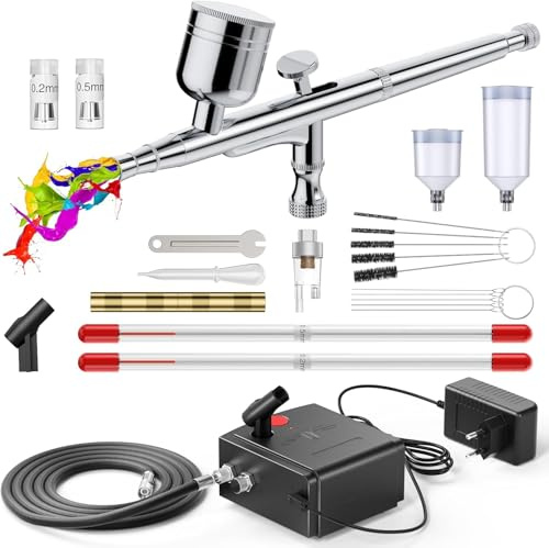 Ovshnrr Airbrush Set 40 PSI mit Kompressor Dual Action Airbrush Set für Kuchendekoration, Makeup, Kunsthandwerk, Nageldesign, Tattoo-Modellierung, Malerei