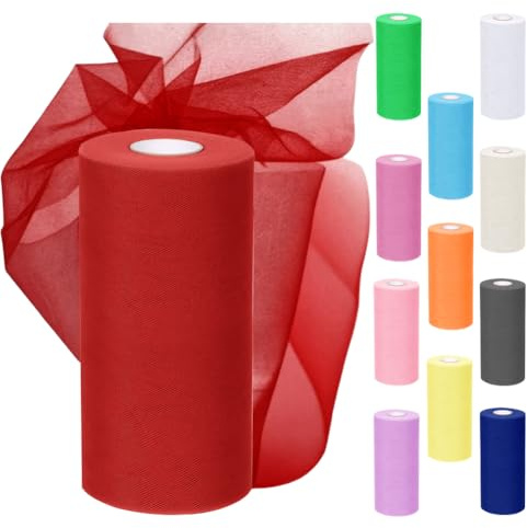 Rouleau de tissu en tulle, 30 cm x 91,5 m, en tulle, en organza, pour mariage, pour fêtes, tutu (rouge)