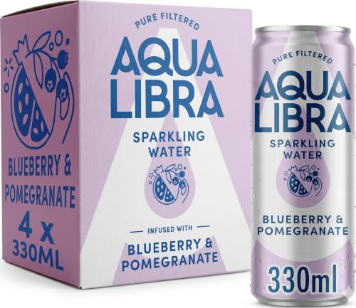 Aqua Libra Sparkling Water Blueberry & Pomegranate 330ml (Pack of 4 Cans) | Blueberry & Pomegranate sparkling water with NO sugar, NO sweeteners and NO artificial flavours