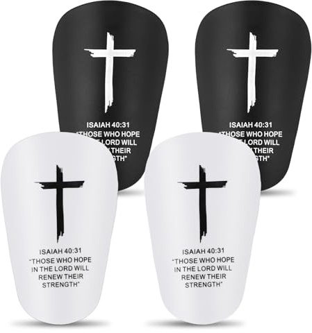 2 Paar Fußball Schienbeinschoner, 10x6cm Mini Kreuzmotiv Schienbeinschoner mit Bibelvers Sportschutzausrüstung für Männer Frauen und Jugendliche(Schwarz und Weiß)