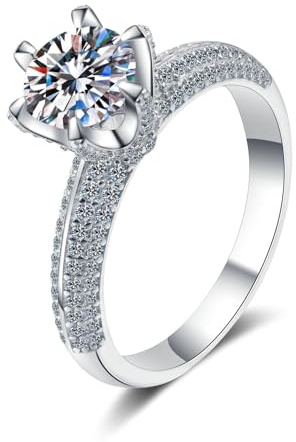 Daesar Platin Ring Damen 950, Eheringe 6-Steg-Krappenfassung mit Diamant 2ct Verlobungsringe Hochzeit Ringe Frauen Gr.61 (19.4)
