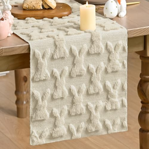 Artoid Mode Weich Plüsch Samt Faux Pelz Beige Hase Ostern Tischläufer, Frühling Küche Tisch Urlaub Party Dekor 33x153 cm