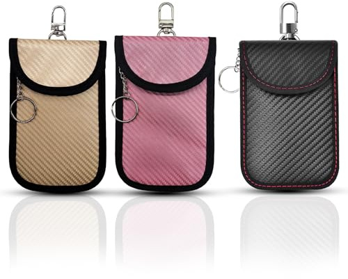 Homiladi Faraday Tasche für Autoschlüssel, Signalblockiertasche, Diebstahlschutz, schlüssellose Autoschlüsseltasche, RFID-Blocker und Schlüsselanhänger-Schutztaschen für Auto-Sicherheit, Rosa, Gold